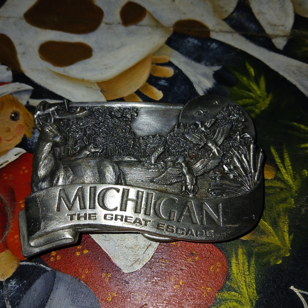 Vintage Metal Michigan Belt Buckle